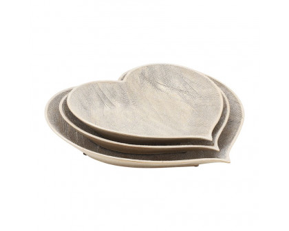 Sagebrook - 12"/13"/15" Ceramic Scratched Heart Plates (Set Of 3) in Champagne