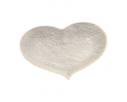 Sagebrook - 12"/13"/15" Ceramic Scratched Heart Plates (Set Of 3) in Champagne