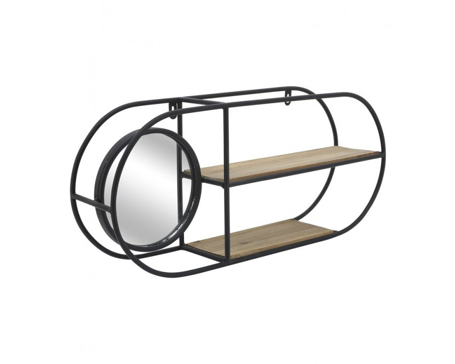 Sagebrook - Metal/Wood Oval Wall Shelf With Mirror in Black/Brown