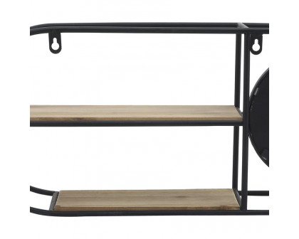 Sagebrook - Metal/Wood Oval Wall Shelf With Mirror in Black/Brown