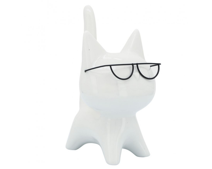 Sagebrook - 8" Porcelain Kitty With Glasses in White