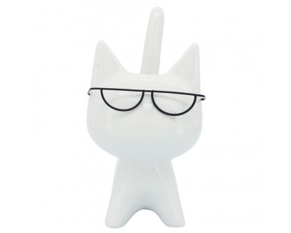 Sagebrook - 8" Porcelain Kitty With Glasses in White