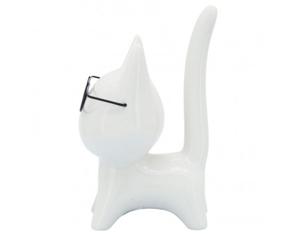 Sagebrook - 8" Porcelain Kitty With Glasses in White