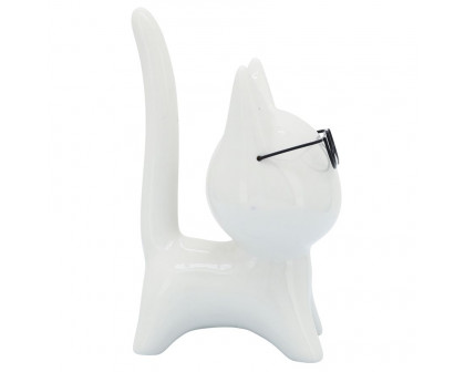 Sagebrook - 8" Porcelain Kitty With Glasses in White