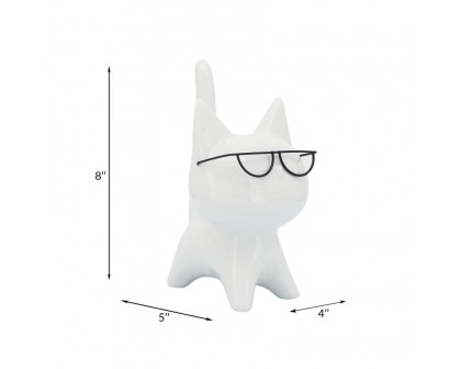 Sagebrook - 8" Porcelain Kitty With Glasses in White