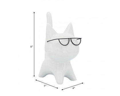 Sagebrook - 8" Porcelain Kitty With Glasses in White