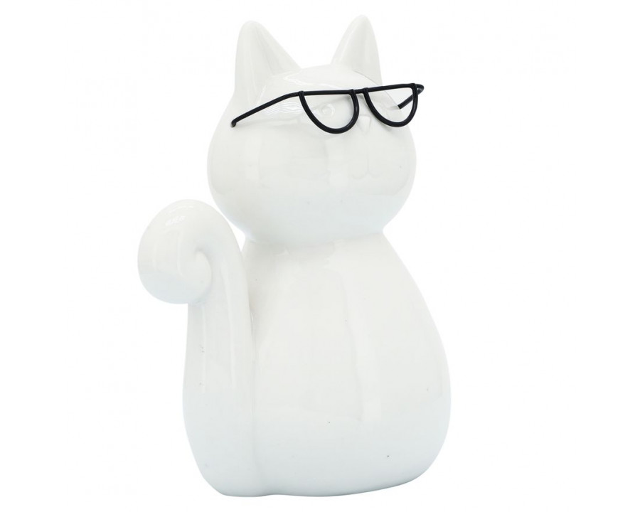 Sagebrook 8" Porcelain Cat With Glasses - White