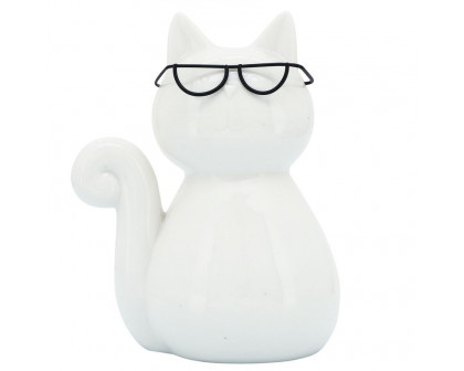 Sagebrook 8" Porcelain Cat With Glasses - White