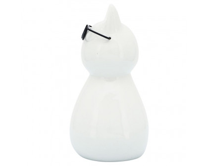 Sagebrook 8" Porcelain Cat With Glasses - White