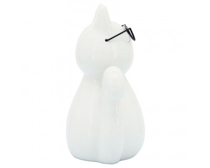 Sagebrook 8" Porcelain Cat With Glasses - White