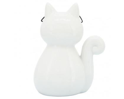 Sagebrook 8" Porcelain Cat With Glasses - White