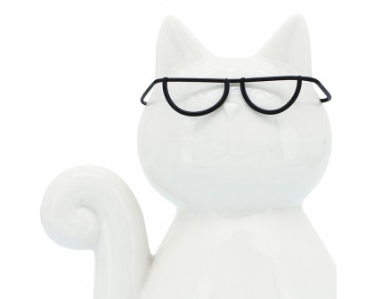 Sagebrook 8" Porcelain Cat With Glasses - White