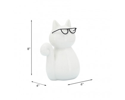 Sagebrook 8" Porcelain Cat With Glasses - White