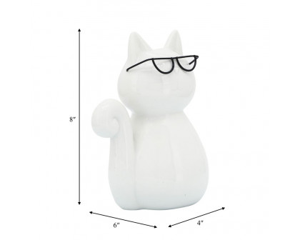 Sagebrook 8" Porcelain Cat With Glasses - White