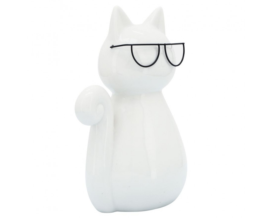 Sagebrook 7" Porcelain Cat With Glasses - White