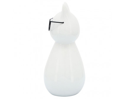 Sagebrook 7" Porcelain Cat With Glasses - White