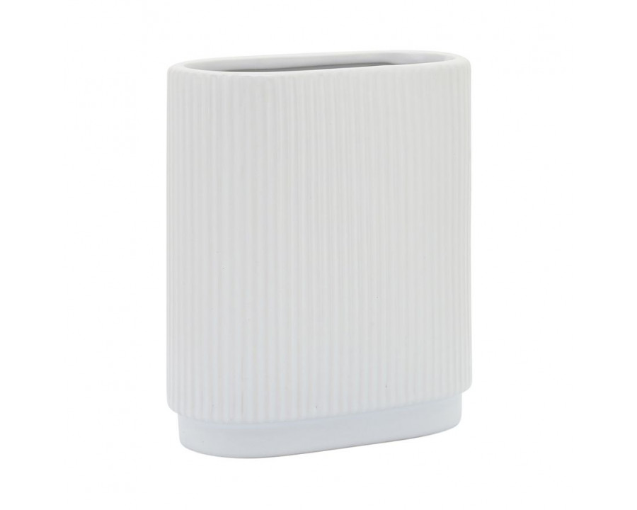 Sagebrook 8" Ceramic Ridged Vase - White