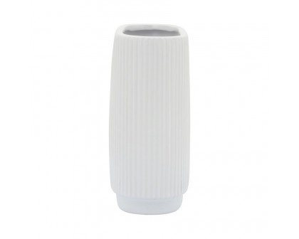 Sagebrook 8" Ceramic Ridged Vase - White