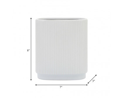 Sagebrook 8" Ceramic Ridged Vase - White