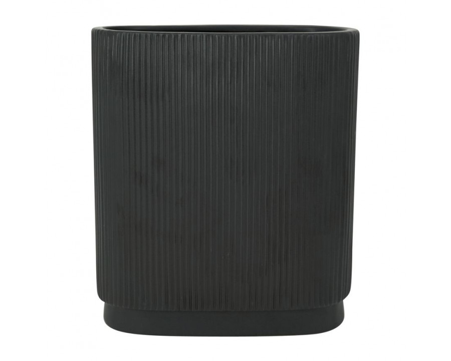 Sagebrook 12" Ceramic Ridged Vase - Black