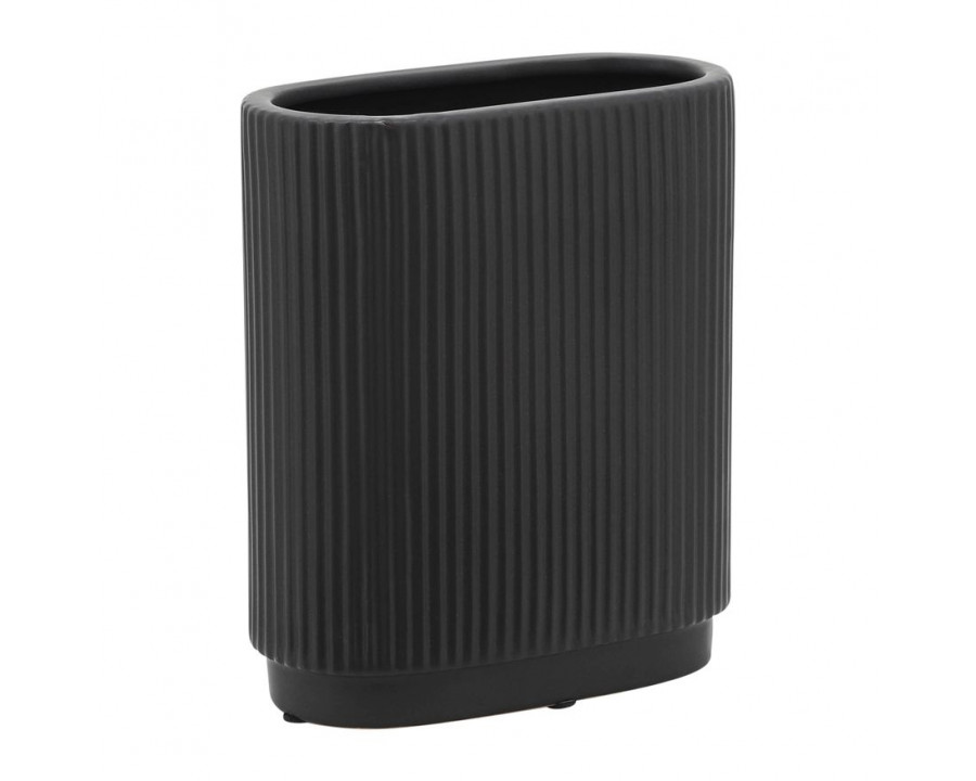 Sagebrook 8" Ceramic Ridged Vase - Black