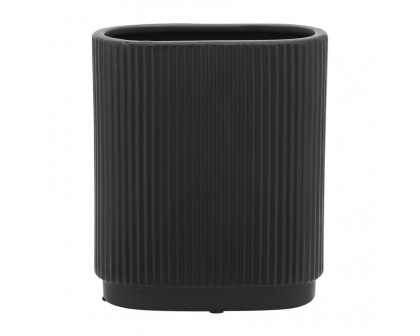 Sagebrook 8" Ceramic Ridged Vase - Black