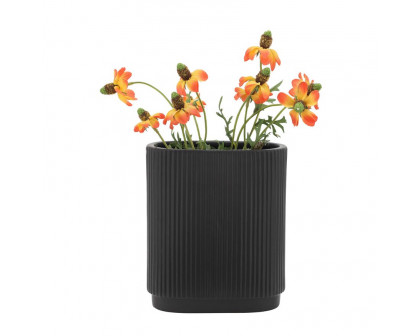 Sagebrook 8" Ceramic Ridged Vase - Black