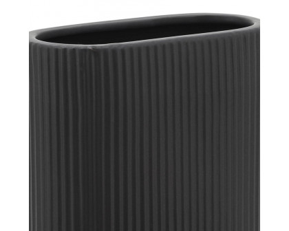 Sagebrook 8" Ceramic Ridged Vase - Black