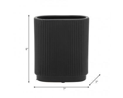 Sagebrook 8" Ceramic Ridged Vase - Black