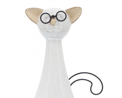 Sagebrook 10" Ceramic Chubby Cat With Glasses - Beige