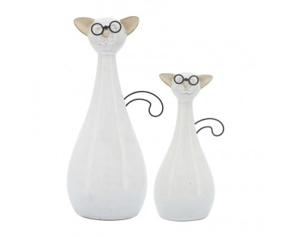 Sagebrook 10" Ceramic Chubby Cat With Glasses - Beige