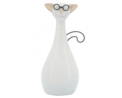 Sagebrook 10" Ceramic Chubby Cat With Glasses