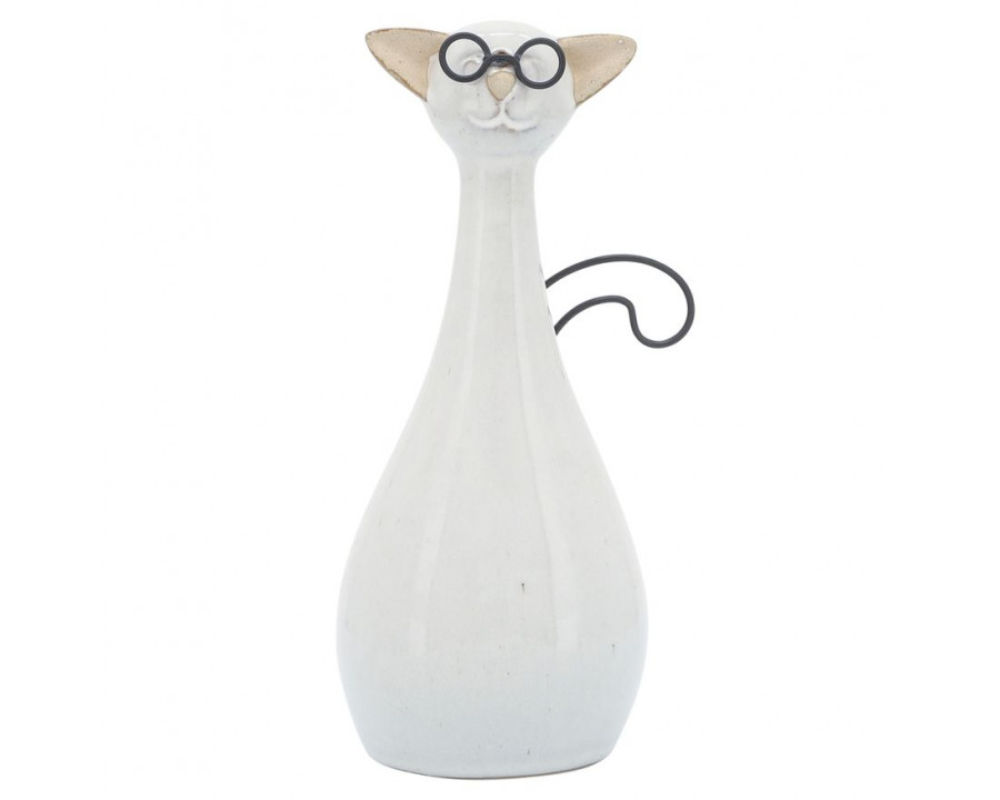 Sagebrook 7" Ceramic Chubby Cat With Glasses - Beige