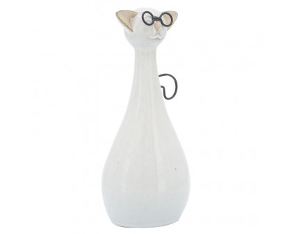 Sagebrook 7" Ceramic Chubby Cat With Glasses - Beige