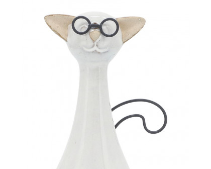 Sagebrook 7" Ceramic Chubby Cat With Glasses - Beige