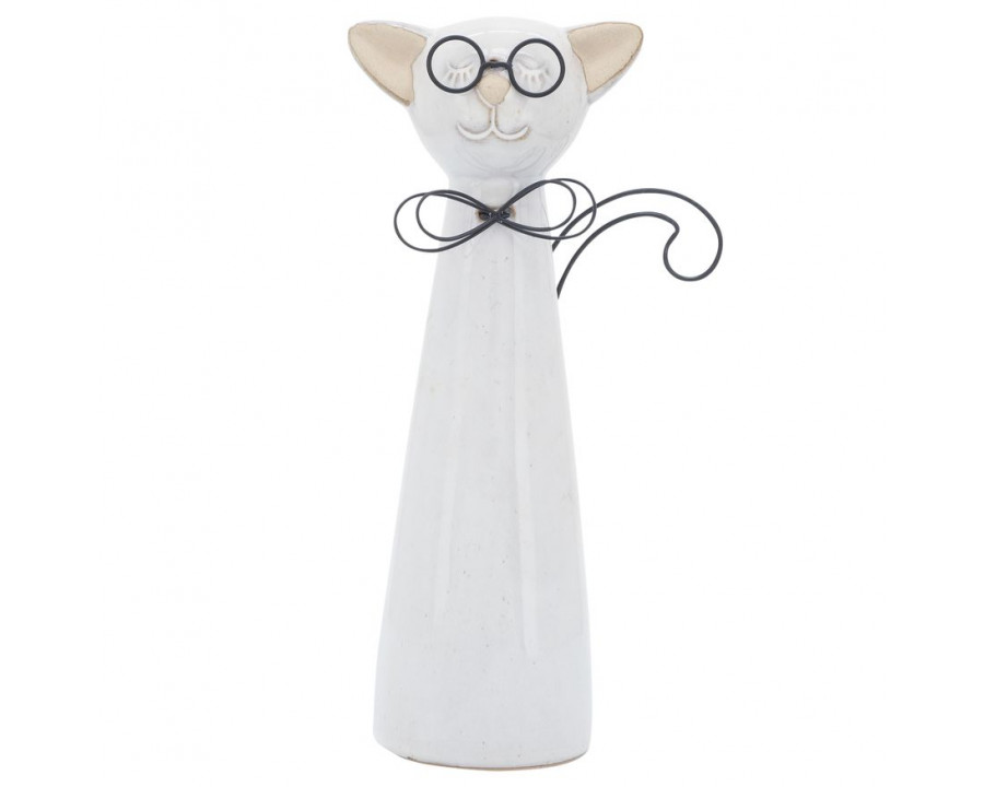 Sagebrook 11" Ceramic Cat With Glasses - Beige