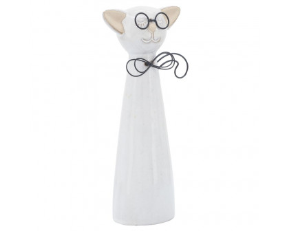 Sagebrook 11" Ceramic Cat With Glasses - Beige