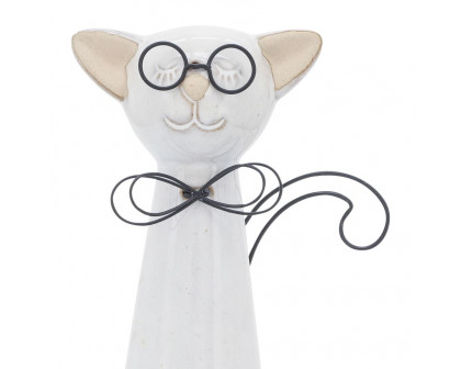 Sagebrook 11" Ceramic Cat With Glasses - Beige