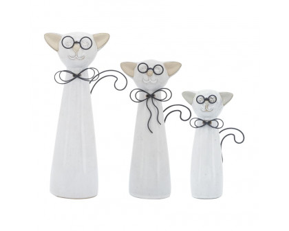 Sagebrook 11" Ceramic Cat With Glasses - Beige