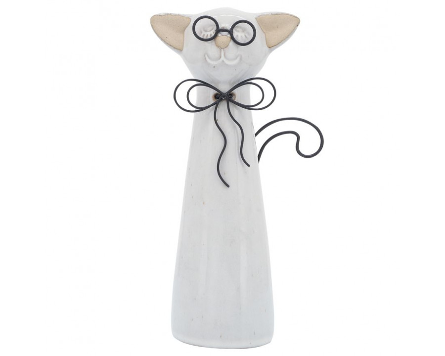 Sagebrook 8" Ceramic Cat With Glasses - Beige