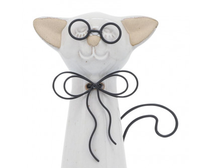 Sagebrook 8" Ceramic Cat With Glasses - Beige