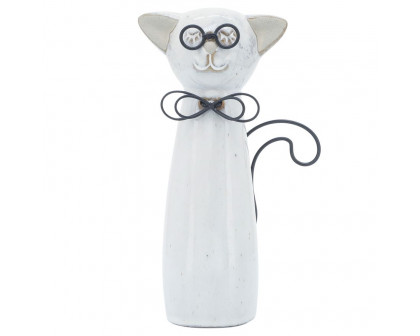 Sagebrook - 10" Ceramic Chubby Cat With Glasses