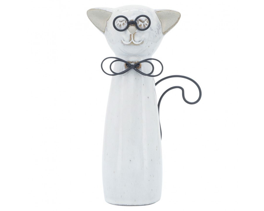 Sagebrook 7" Ceramic Cat With Glasses - Beige