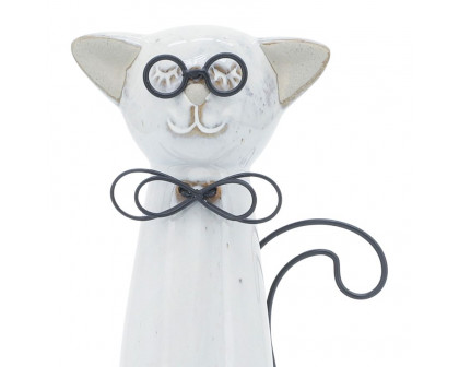 Sagebrook 7" Ceramic Cat With Glasses - Beige