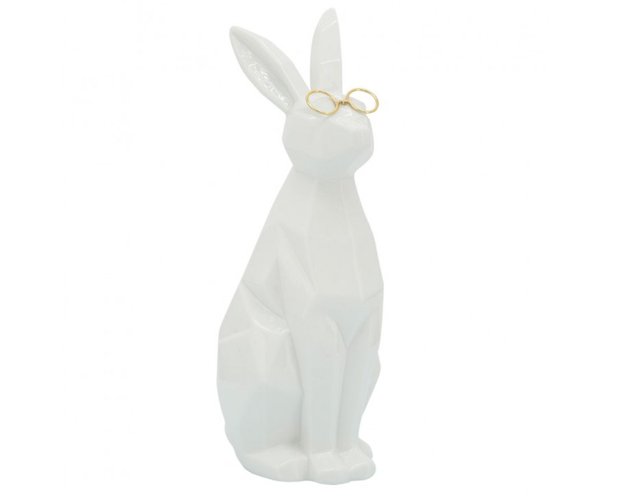 Sagebrook 11" Ceramic Bunny With Glasses - White/Gold