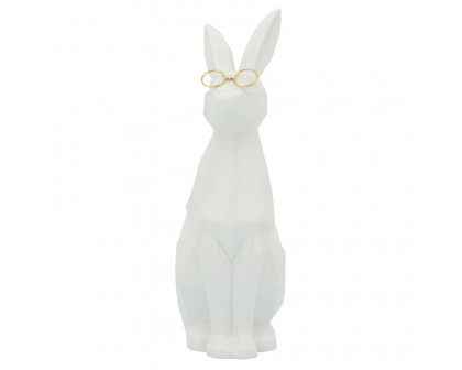 Sagebrook 11" Ceramic Bunny With Glasses - White/Gold