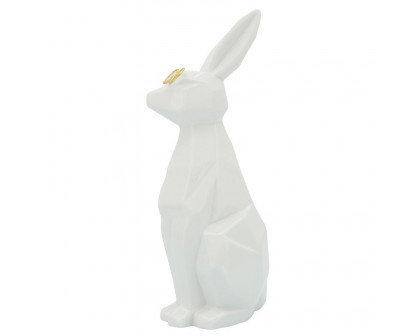 Sagebrook 11" Ceramic Bunny With Glasses - White/Gold