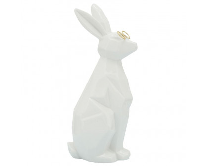 Sagebrook 11" Ceramic Bunny With Glasses - White/Gold