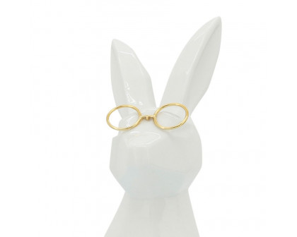 Sagebrook 11" Ceramic Bunny With Glasses - White/Gold