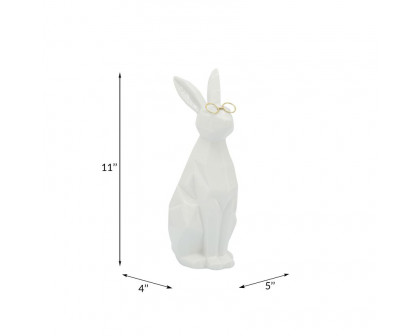 Sagebrook 11" Ceramic Bunny With Glasses - White/Gold